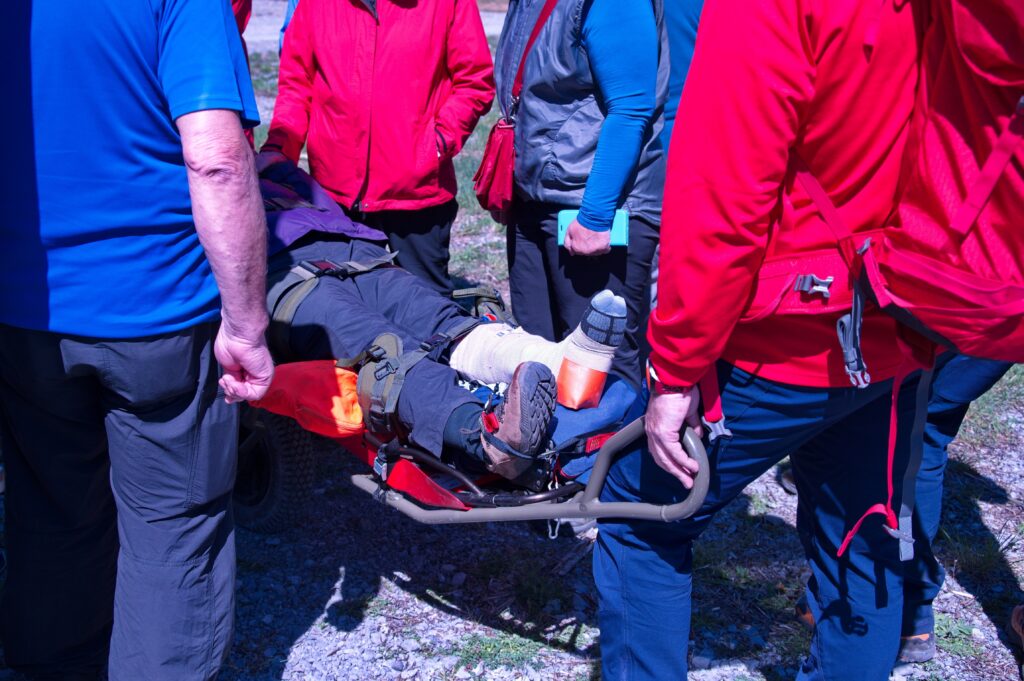 mountain rescue, paramedics, injured, hiker